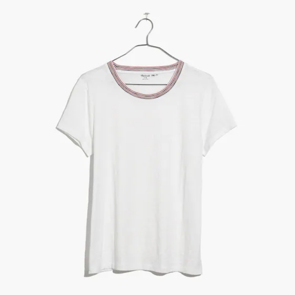 Madewell White Whisper Cotton Ringer Tee, Rainbow Collar Size XXS - Picture 4 of 4
